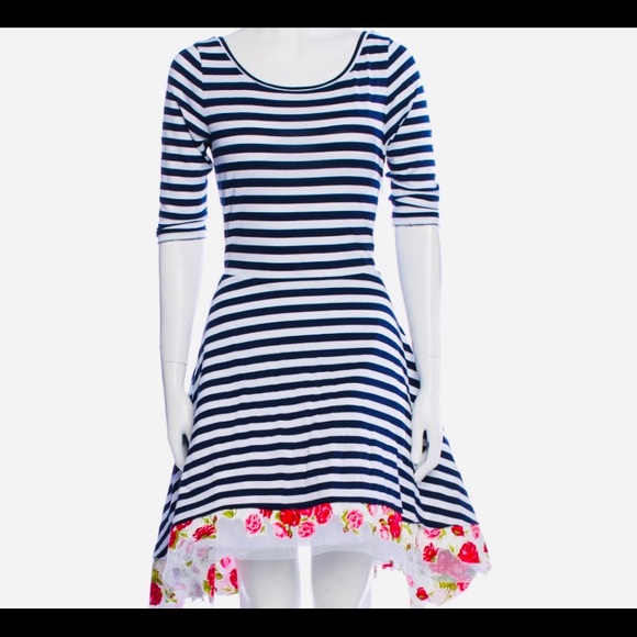 Natasha Zinko blue and white striped dress with tulle underskirt. - Picture 3 of 4
